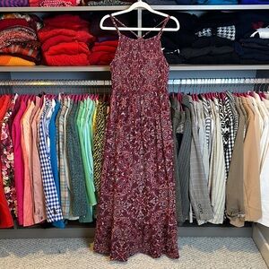 Knox Rose maroon/navy print sleeveless smocked maxi dress size S